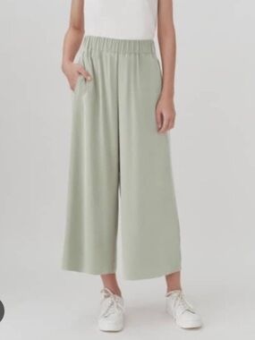 Cuyana Wide-Leg Cropped Pants in Sage Green